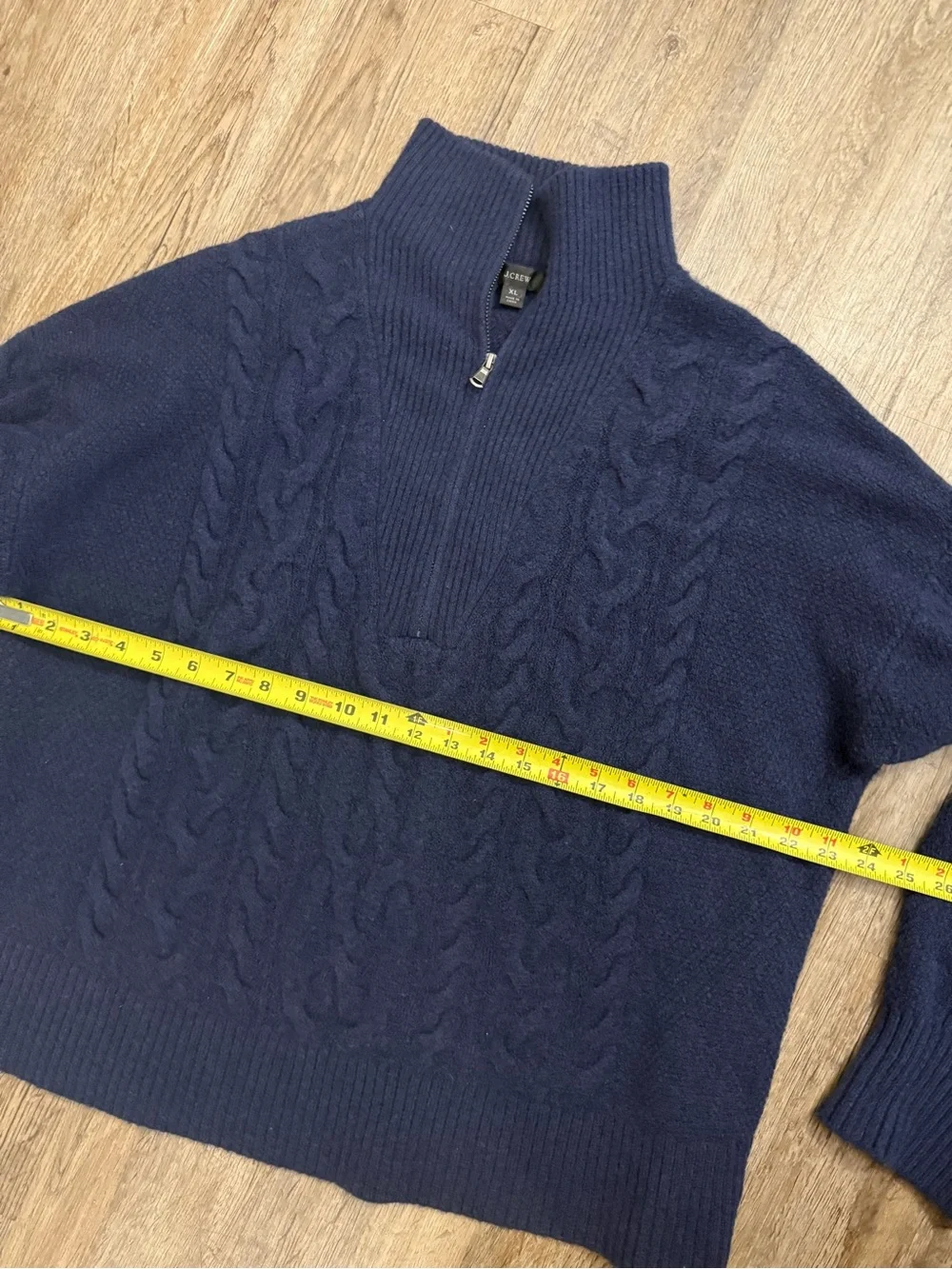 J.Crew • Supersoft Line Cable Knit Half Zip Sweater Navy Merino Wool Alpaca